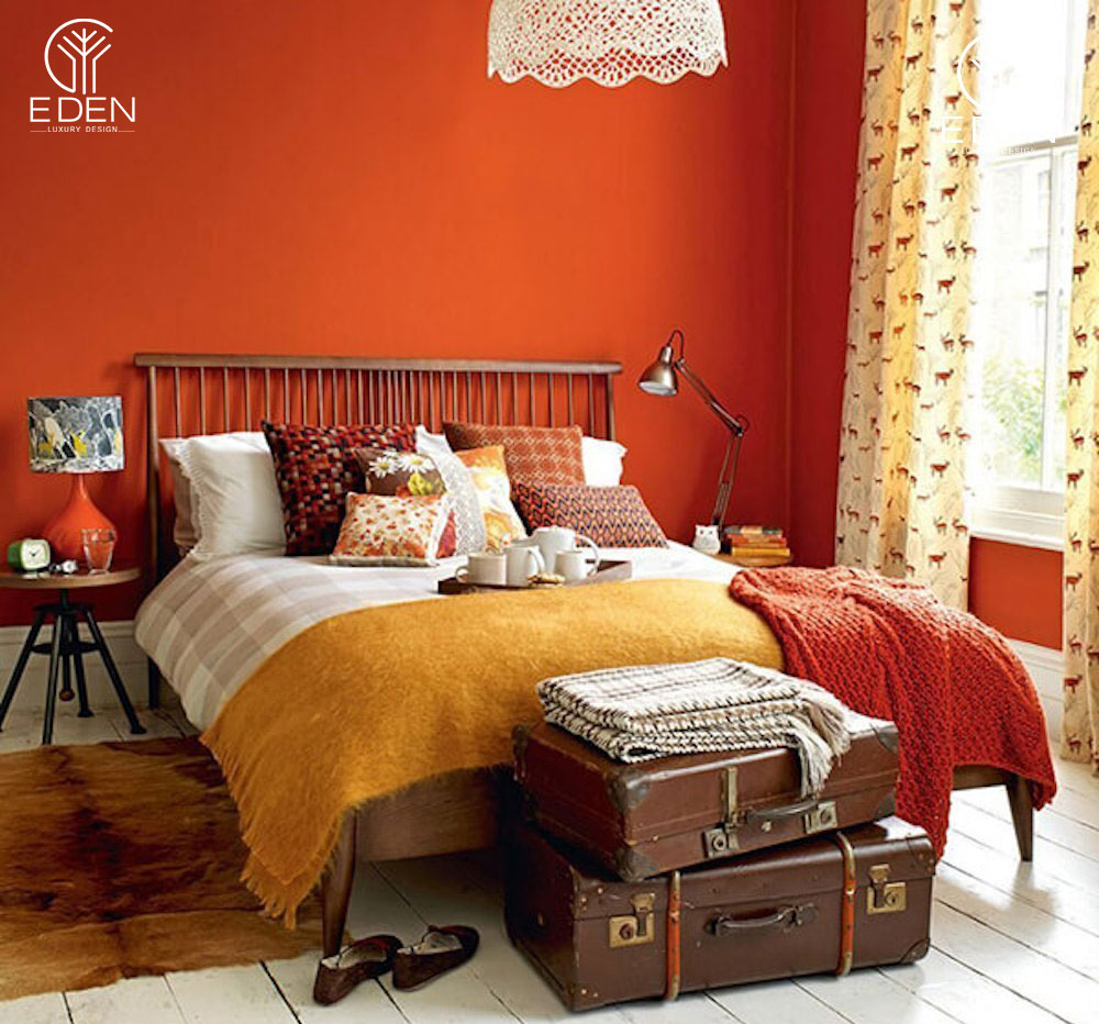 Mẫu phòng ngủ màu cam cháy nổi bật, độc đáo