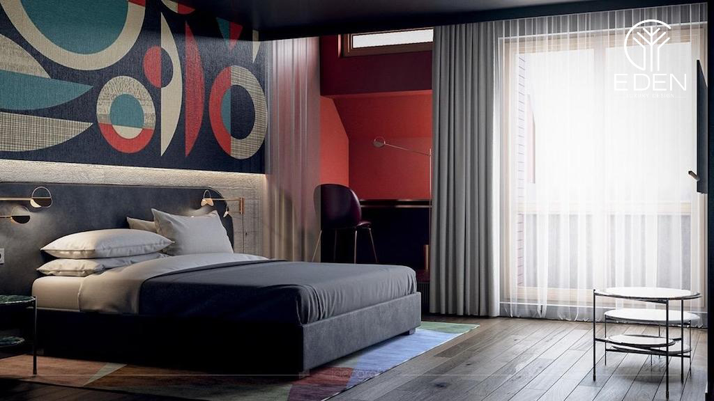 Mẫu 12: Đỏ và đen thường được kết hợp trong trang trí phòng ngủ hiện đại