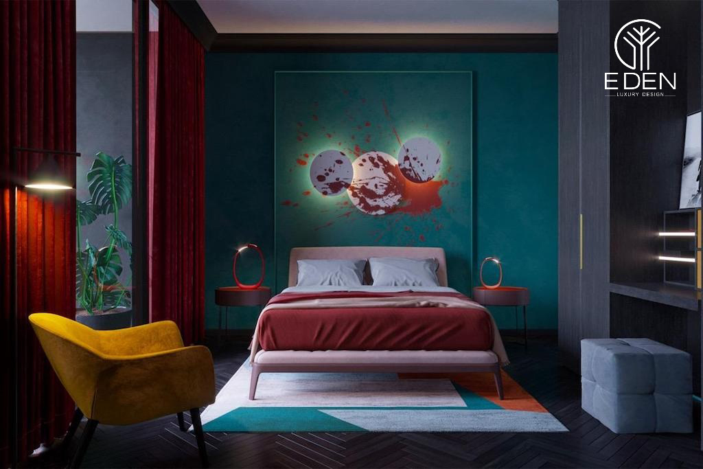 Mẫu 2: Bố trí màu xanh cho phòng ngủ để tạo cảm giác thoáng đãng và tươi mới