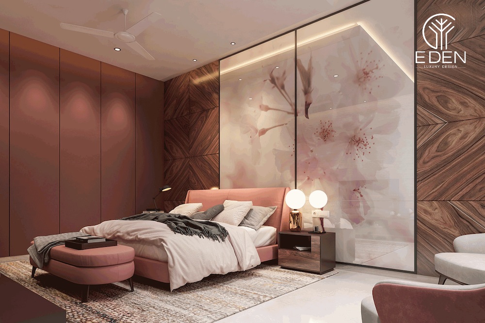 Kết hợp màu hồng động cho căn phòng ngủ màu nâu đất