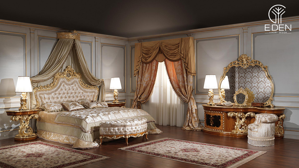 Phòng ngủ phong cách nâu Baroque lộng lẫy
