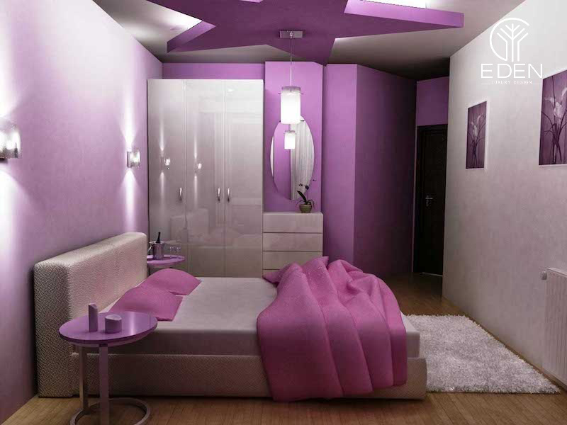 Mẫu 1: Phòng ngủ màu tím được thiết kế theo phong cách tối giản đưa bạn vào những giấc ngủ nhẹ nhàng và êm ái