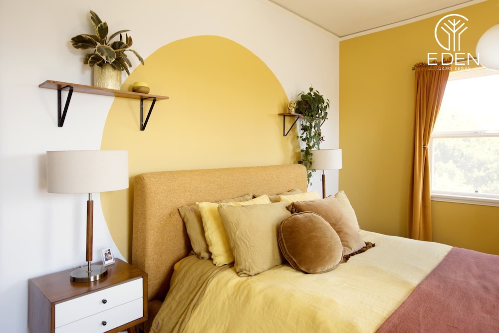 Phòng ngủ vàng pastel nhẹ nhàng, mộc mạc