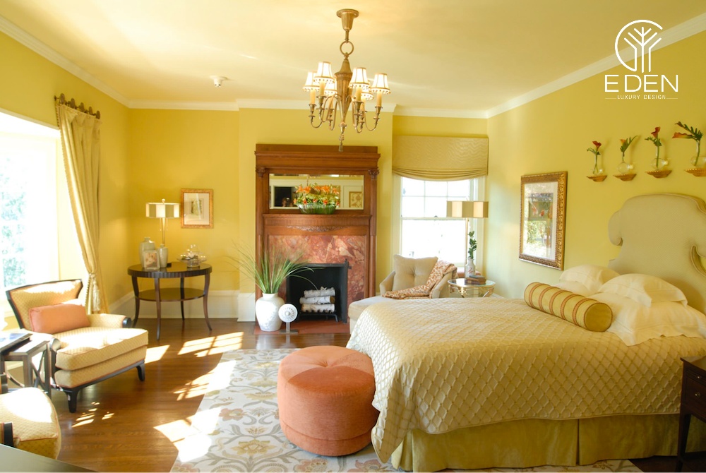 Sử dụng rèm cửa màu vàng cho thiết kế nội thất để tăng độ sáng sủa