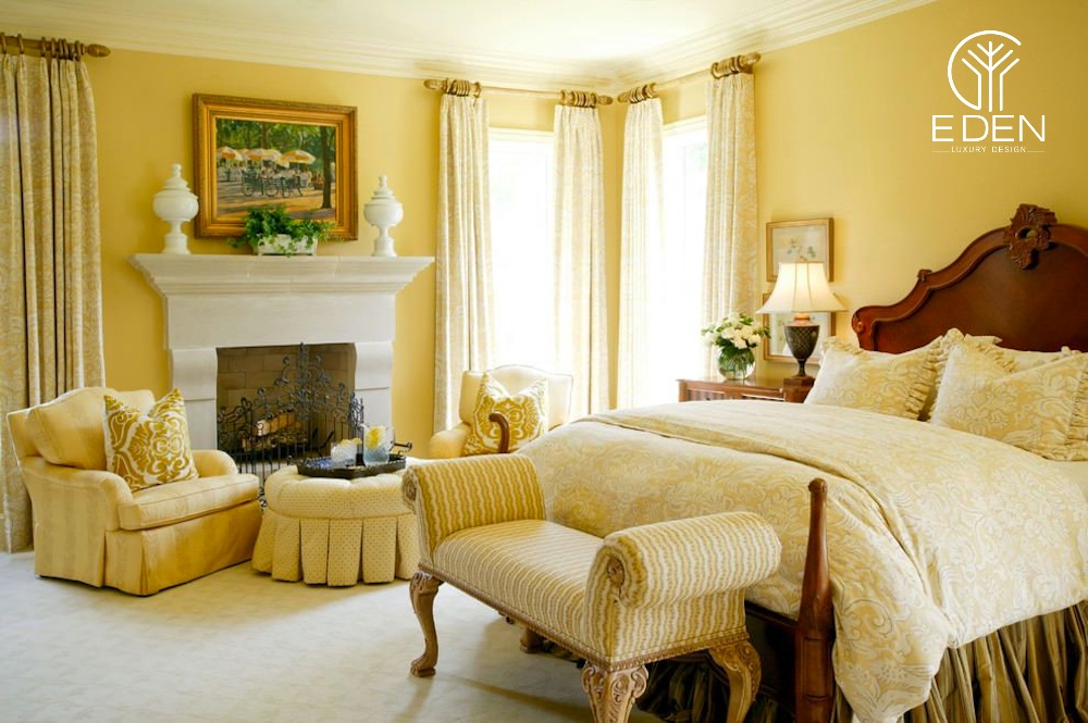 Phòng ngủ màu vàng lãng mạn, sang trọng và quý phái
