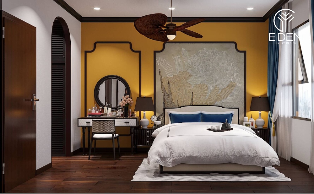 Màu sắc và nội thất trầm ấm thể hiện được vẻ đẹp cổ cho căn phòng