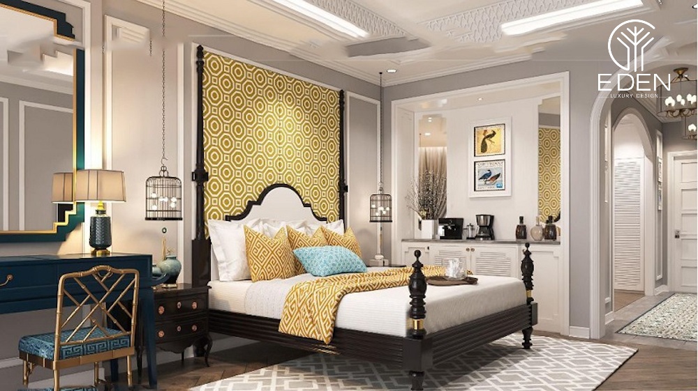Phòng ngủ với nội thất hiện đại mang vẻ đẹp tân cổ điển