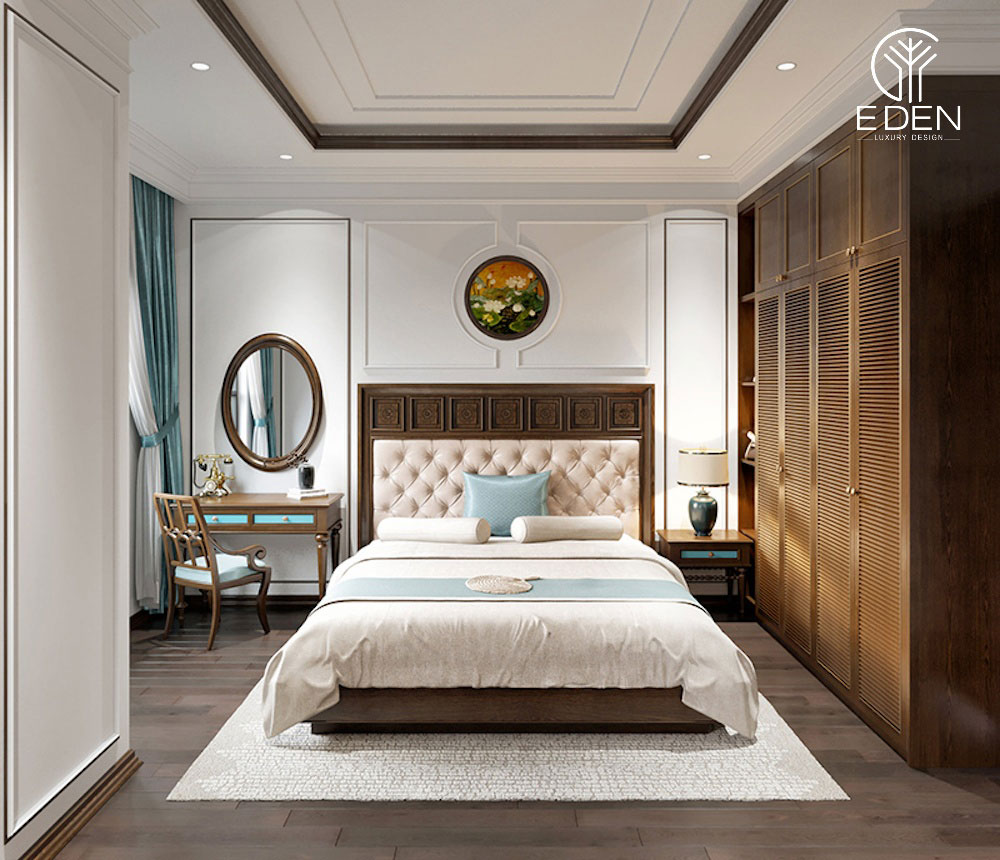 Phòng ngủ master nội thất hiện đại được trang trí theo phong cách Indochine