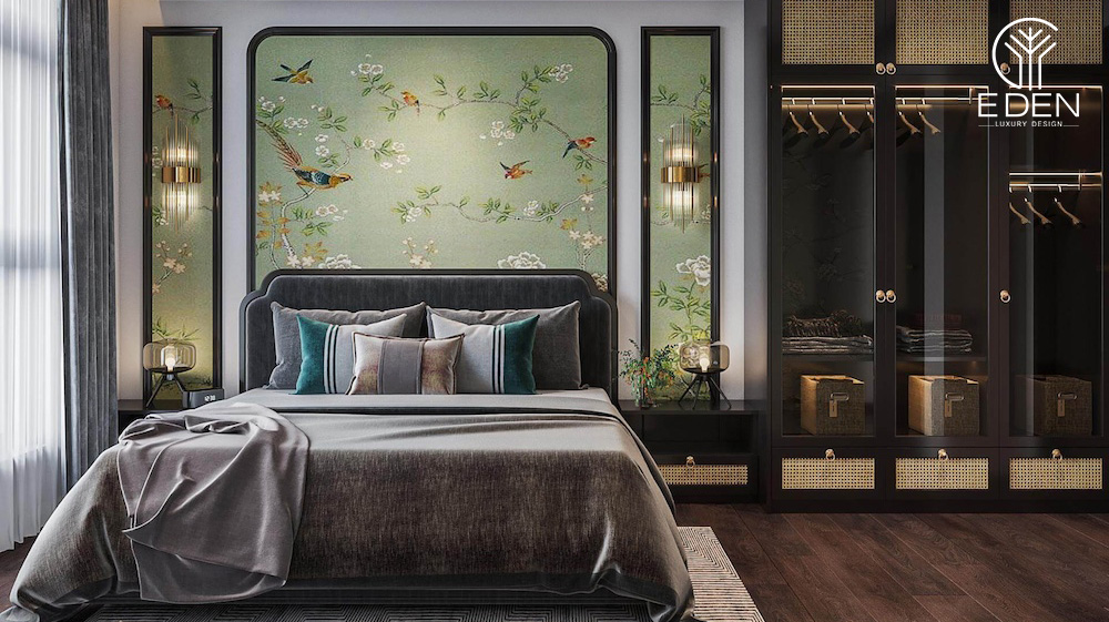 Các họa tiết trang trí phòng ngủ phong cách Indochine vô cùng độc đáo và sang trọng