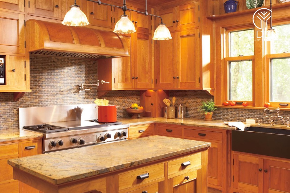 Tủ bếp với nguyên liệu gỗ công nghiệp
