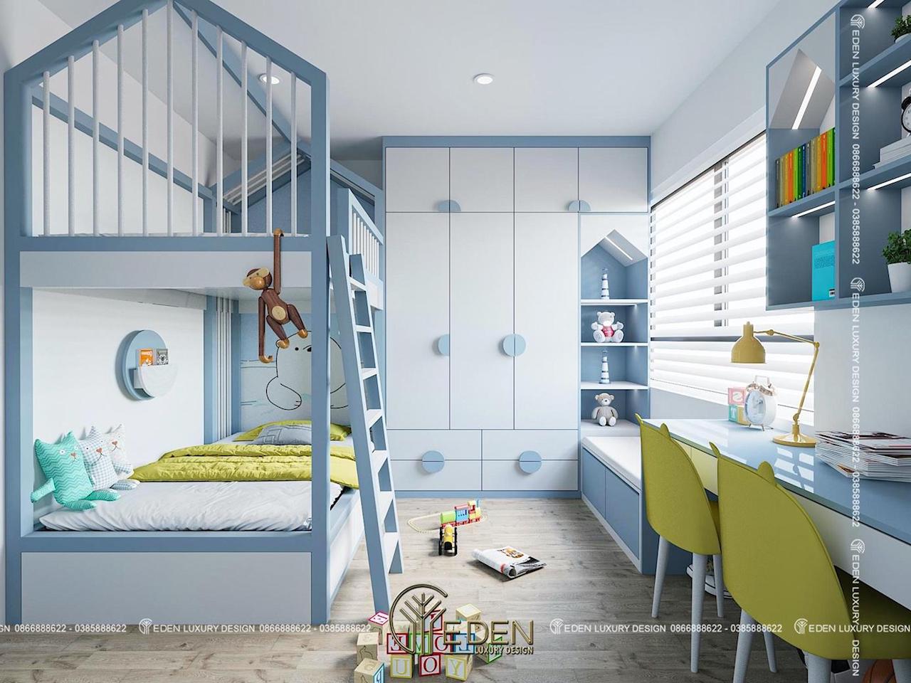 Thiết kế giường tầng thông minh và độc đáo phù hợp với gia đình có 2 bé