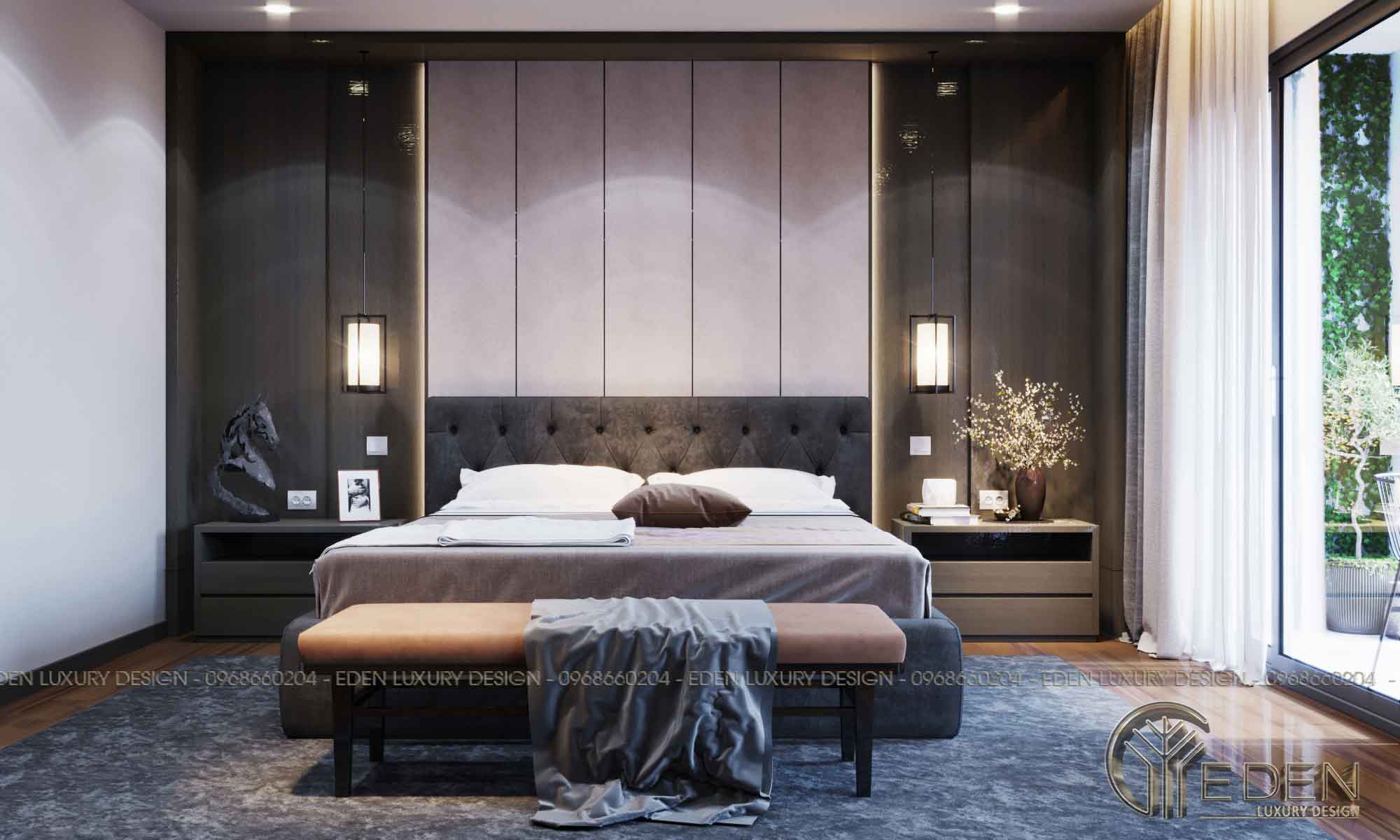 Không gian phòng ngủ hiện đại và sang trọng trong thiết kế nội thất của căn hộ Penthouse chung cư Sunshine Palace