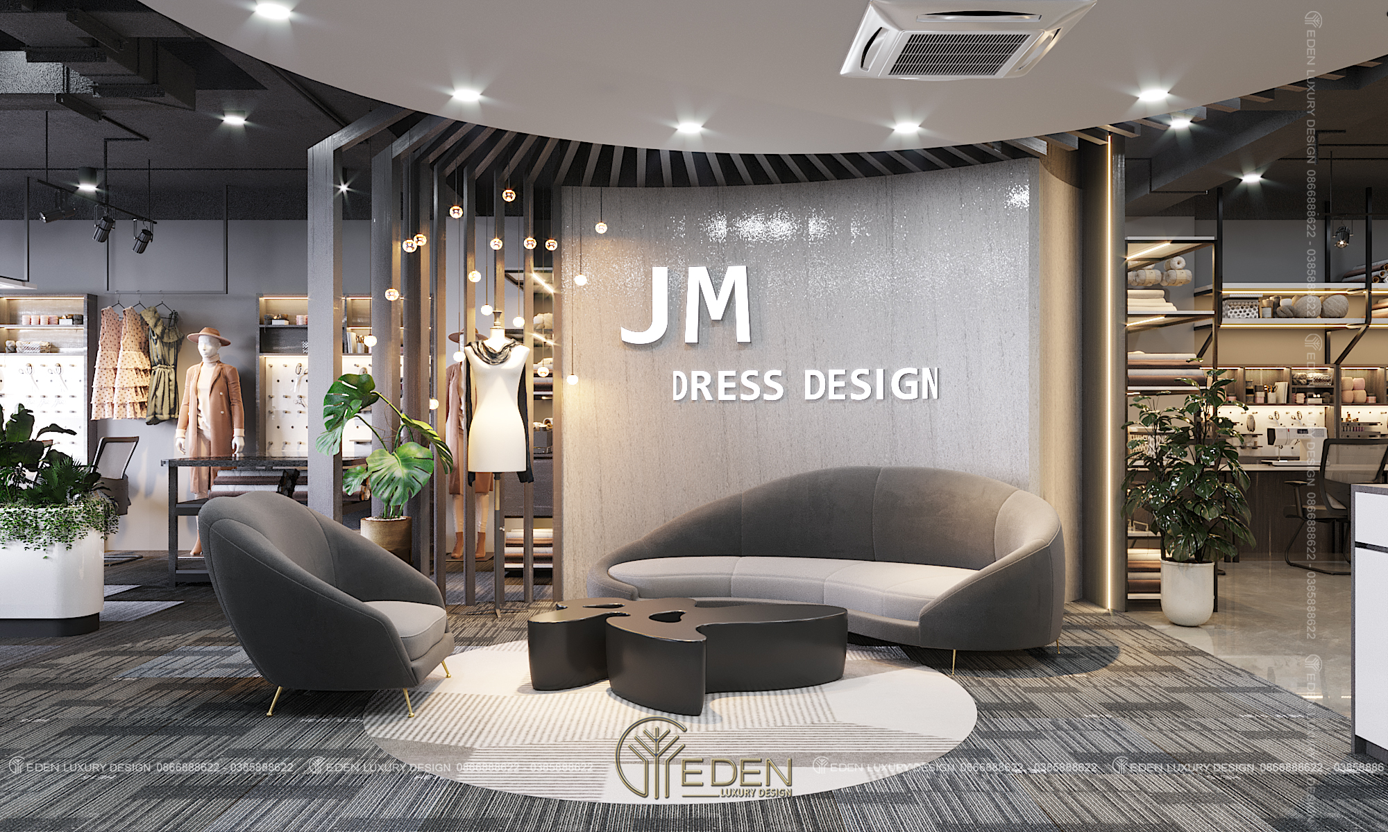 Thiết kế nội thất khu vực tiếp tân tầng 3 thương hiệu JM