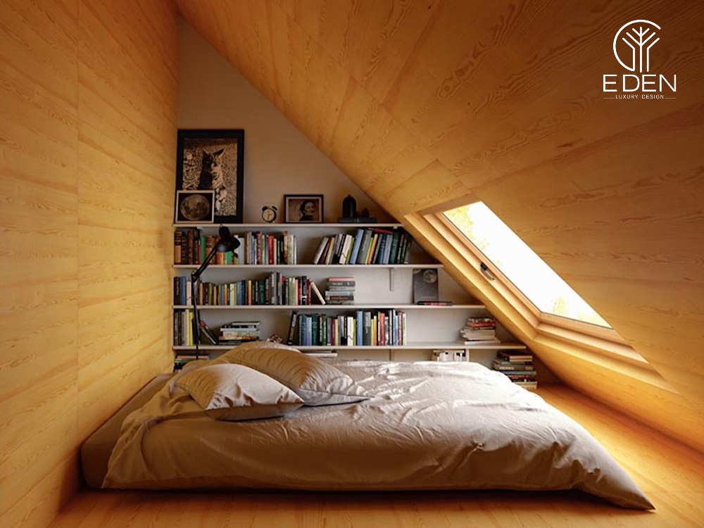Phòng ngủ gác mái với tông màu ấm áp