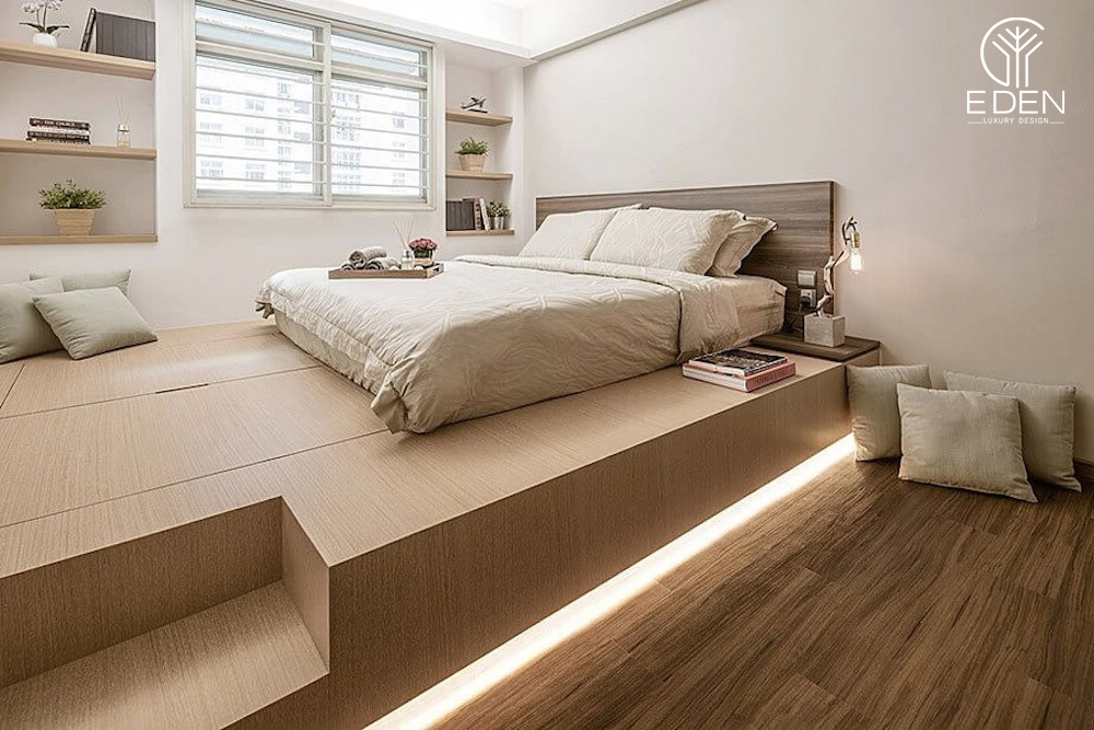 Phòng ngủ không cần giường với bệ nâng đỡ được thiết kế độc đáo