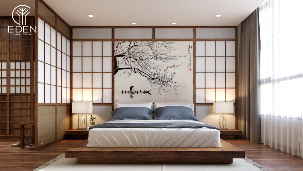 Phòng cách phòng ngủ Nhật Bản hiện đại với tông màu ấm cúng