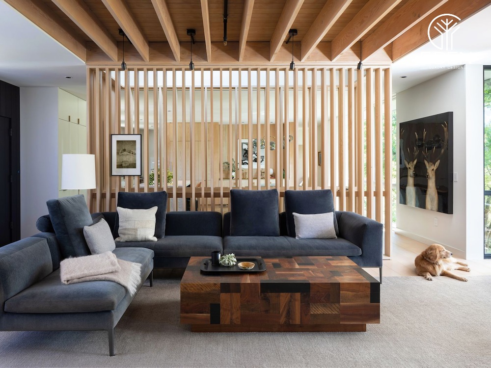 Mẫu thiết kế phòng khách nhỏ 10m2 sử dụng mẫu gỗ tạo không gian ấm cúng