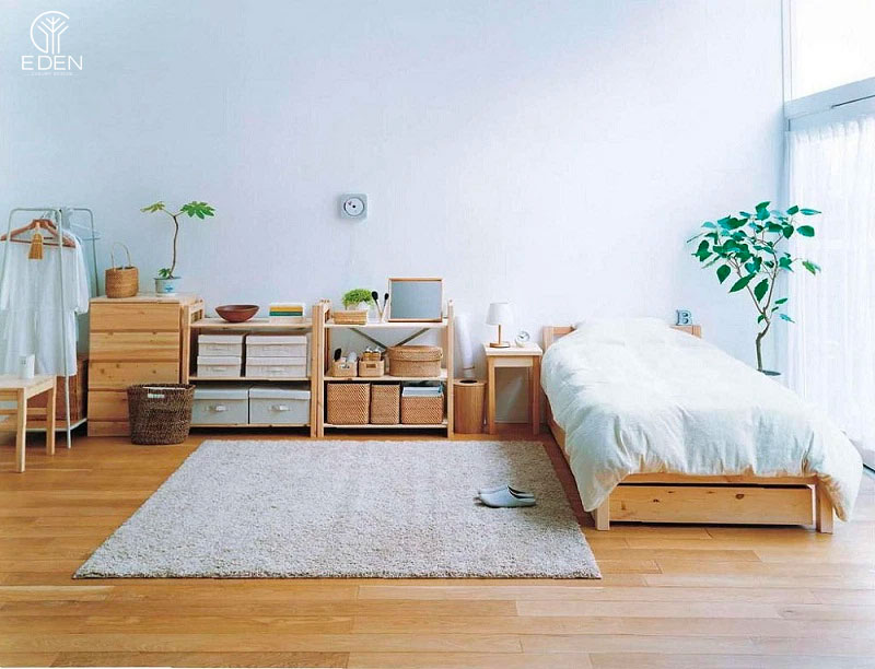 Phòng ngủ tuy nhỏ nhưng vô cùng tin gọn theo phong cách tối giản của Nhật
