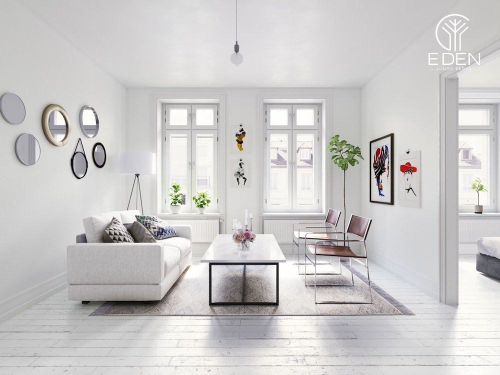 Sàn nhà tone trắng sẽ giúp làm nổi bật những nội thất trong nhà