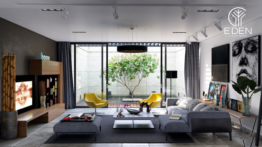 Trồng thêm cây trước mặt phòng khách để tạo cảm giác thoải mái khi bước vào