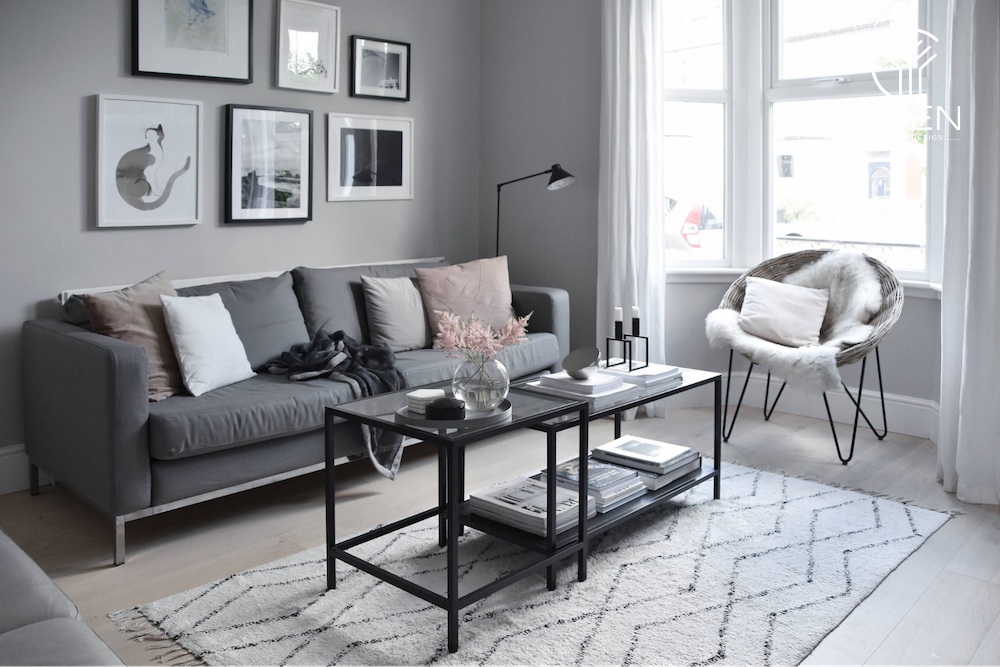 Phong cách Scandinavian trong thiết kế phòng khách màu xám trắng