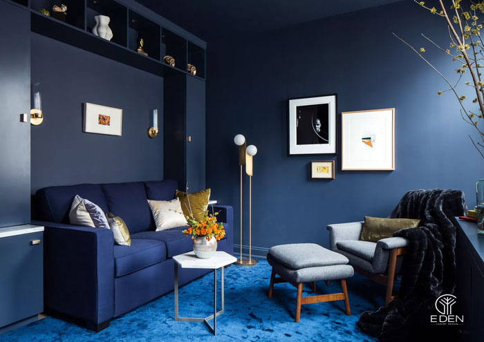 Trang trí phòng khách với tông màu chủ đạo màu xanh dương mẫu 2