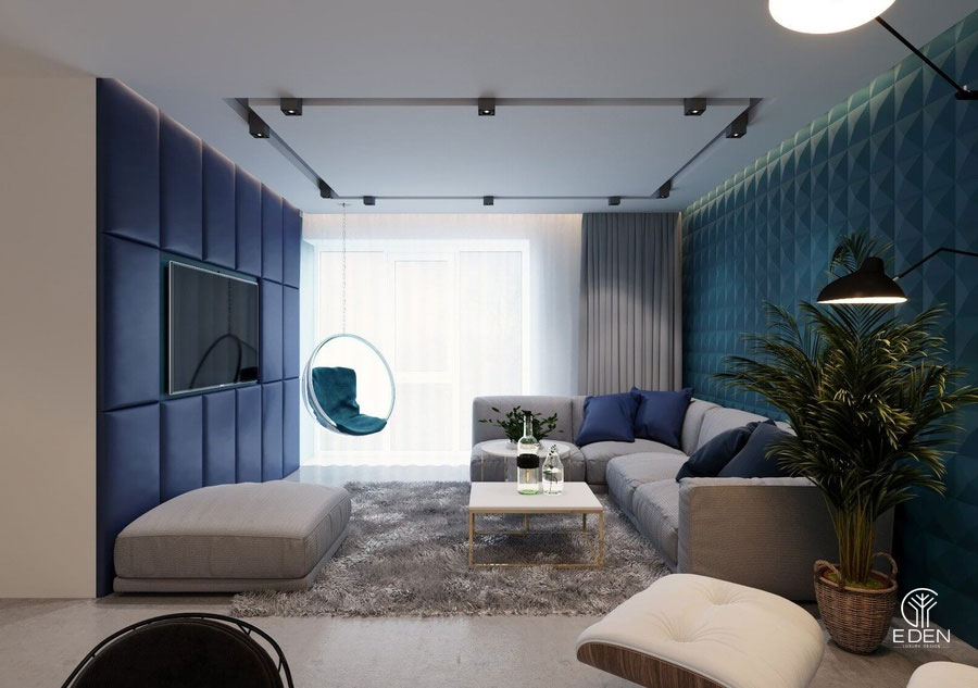 Trang trí phòng khách với tông màu chủ đạo màu xanh dương mẫu 8