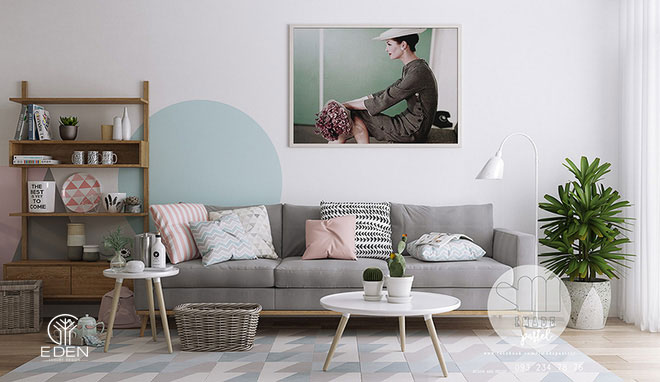 Thiết kế phòng khách phong cách scandinavian màu xám mẫu 3