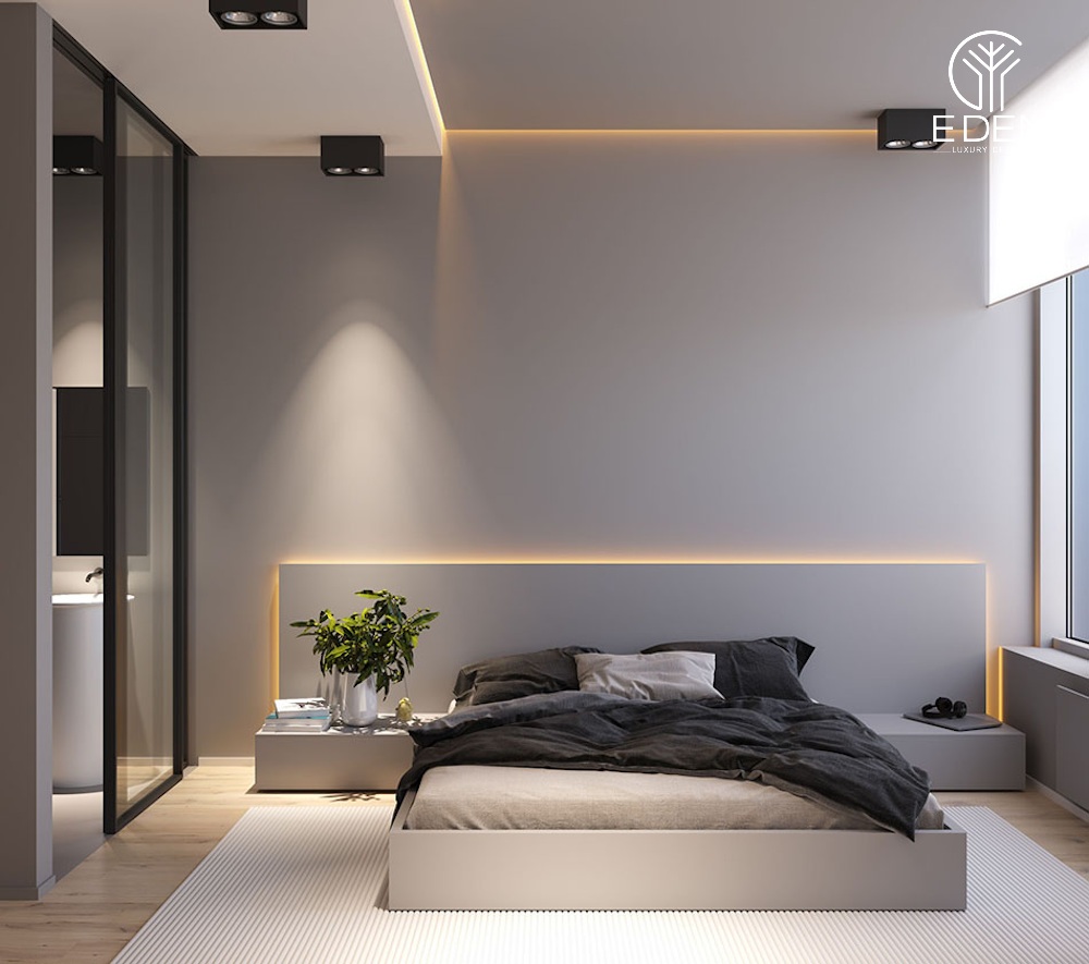 Căn phòng ngủ hiện đại được trang bị hệ thống đèn led chiếu sáng mọi ngóc ngách của gian phòng