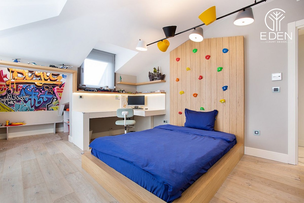 Mẫu 3: Phòng ngủ trẻ em nổi bật nhờ sự độc đáo qua những chi tiết trong căn phòng