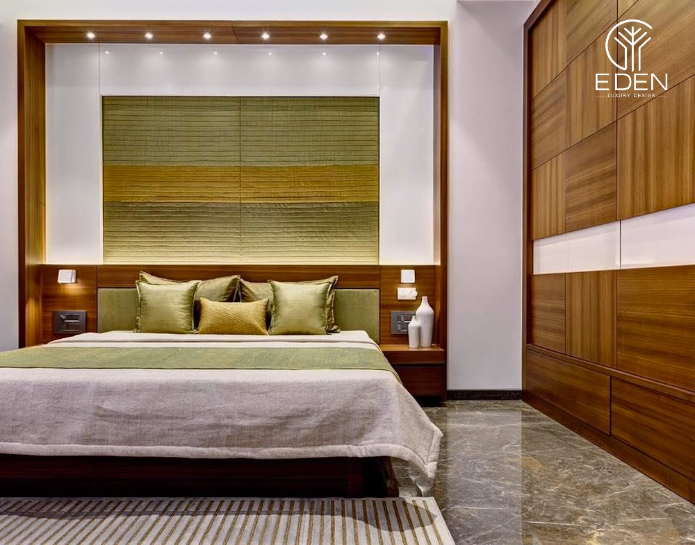 Mẫu thiết kế chọn tủ âm tường tối ưu hóa diện tích cho phòng ngủ biệt thự nhỏ