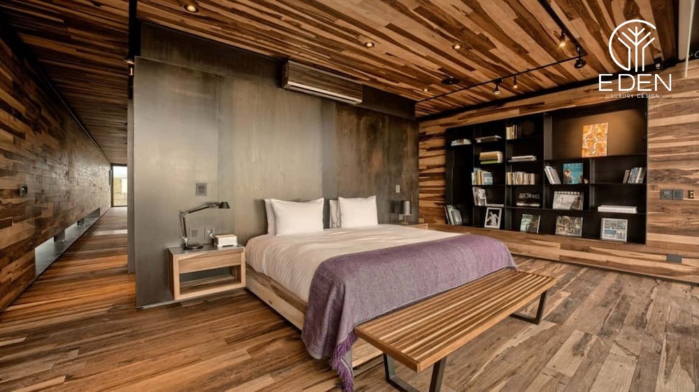 Mẫu thiết kế phòng ngủ biệt thự sử dụng gỗ tự nhiên cao cấp