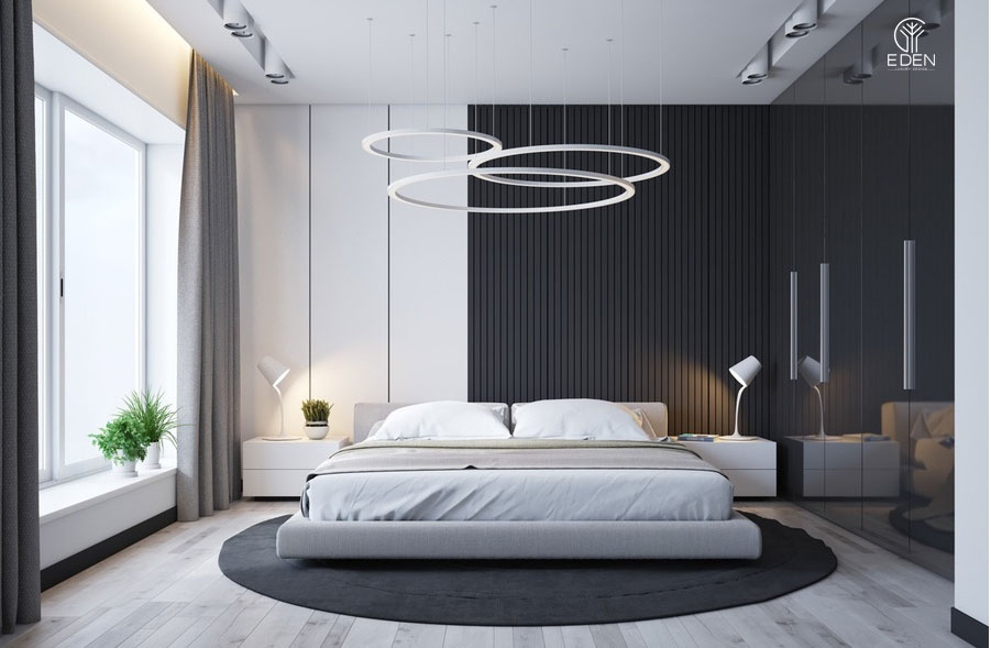Phòng ngủ kết hợp màu trắng đen tạo sự khác biệt và độc đáo