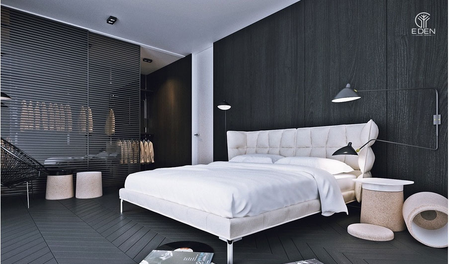 Phòng ngủ màu đen giúp căn phòng cuốn hút và tinh tế hơn