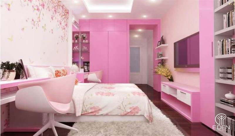 Phòng ngủ màu hồng đầy đủ tiện nghi hình 4 
