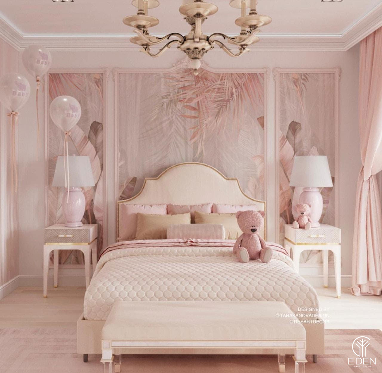 Phòng ngủ màu hồng đầy đủ tiện nghi hình 3