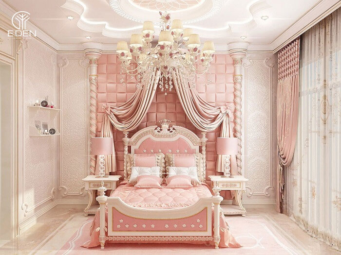Decal dán tường phòng ngủ màu hồng hình 1 