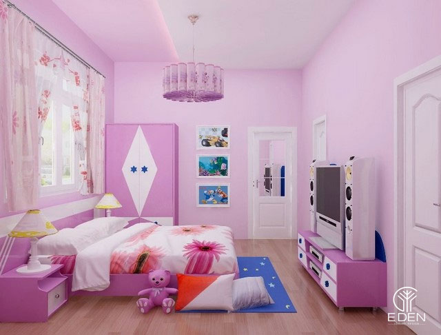 Phòng ngủ màu hồng xanh cho các gái hình 3