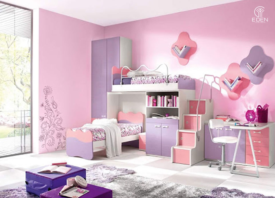 Phòng ngủ màu hồng xanh cho các gái hình 4 