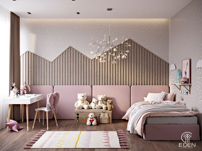 Phòng ngủ phối hợp màu trắng hồng và xám hình 1 