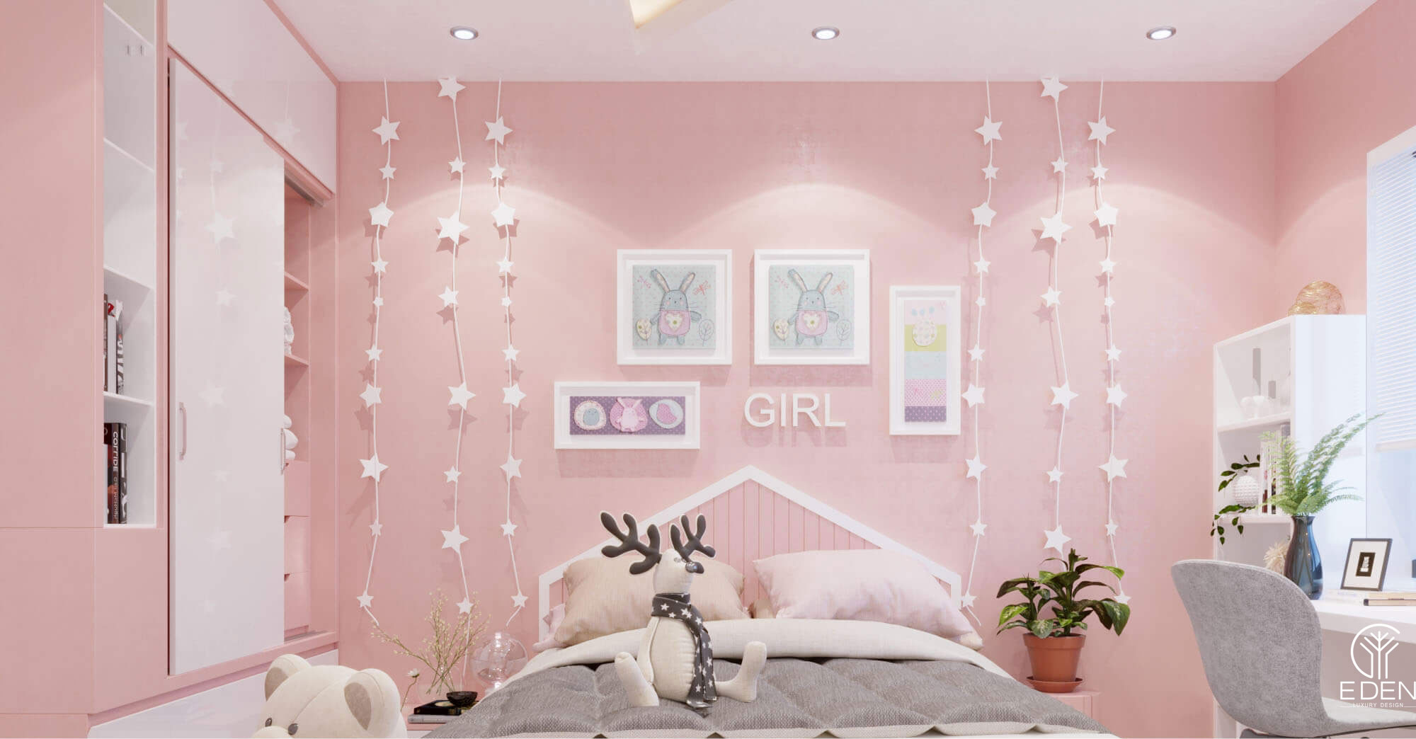 Phòng ngủ màu hồng xanh cho các gái hình 5 
