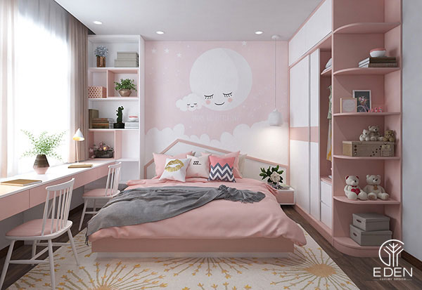 Thiết kế màu sắc hồng trắng cho phòng ngủ hình 5 