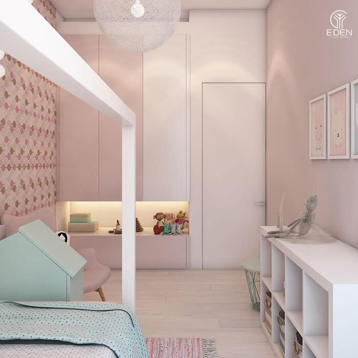 Thiết kế màu sắc hồng trắng cho phòng ngủ hình 4 