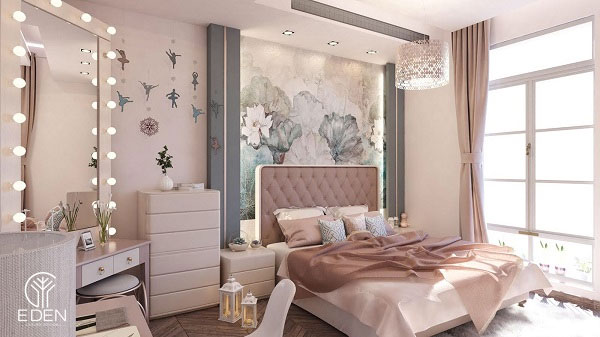 Thiết kế phòng ngủ tông màu hồng phấn hình 1 