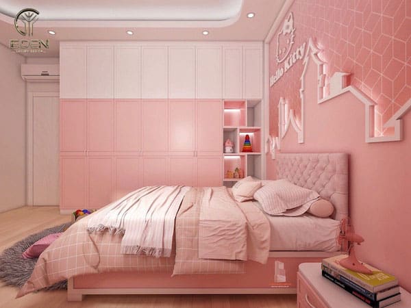 Phòng ngủ màu hồng thích hợp với các bé gái
