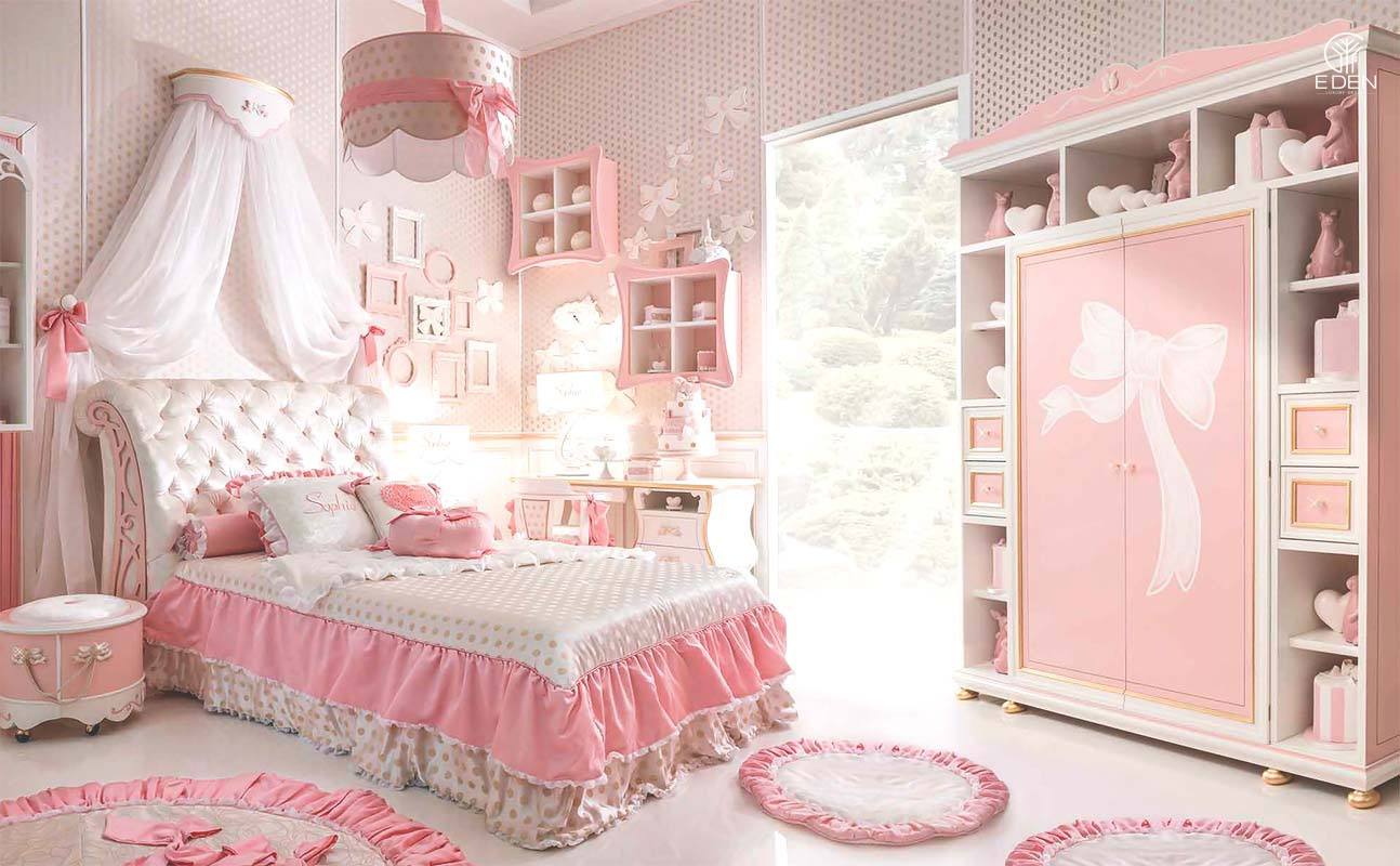 Phòng ngủ đẹp cho bé gái thích màu hồng hình 2 