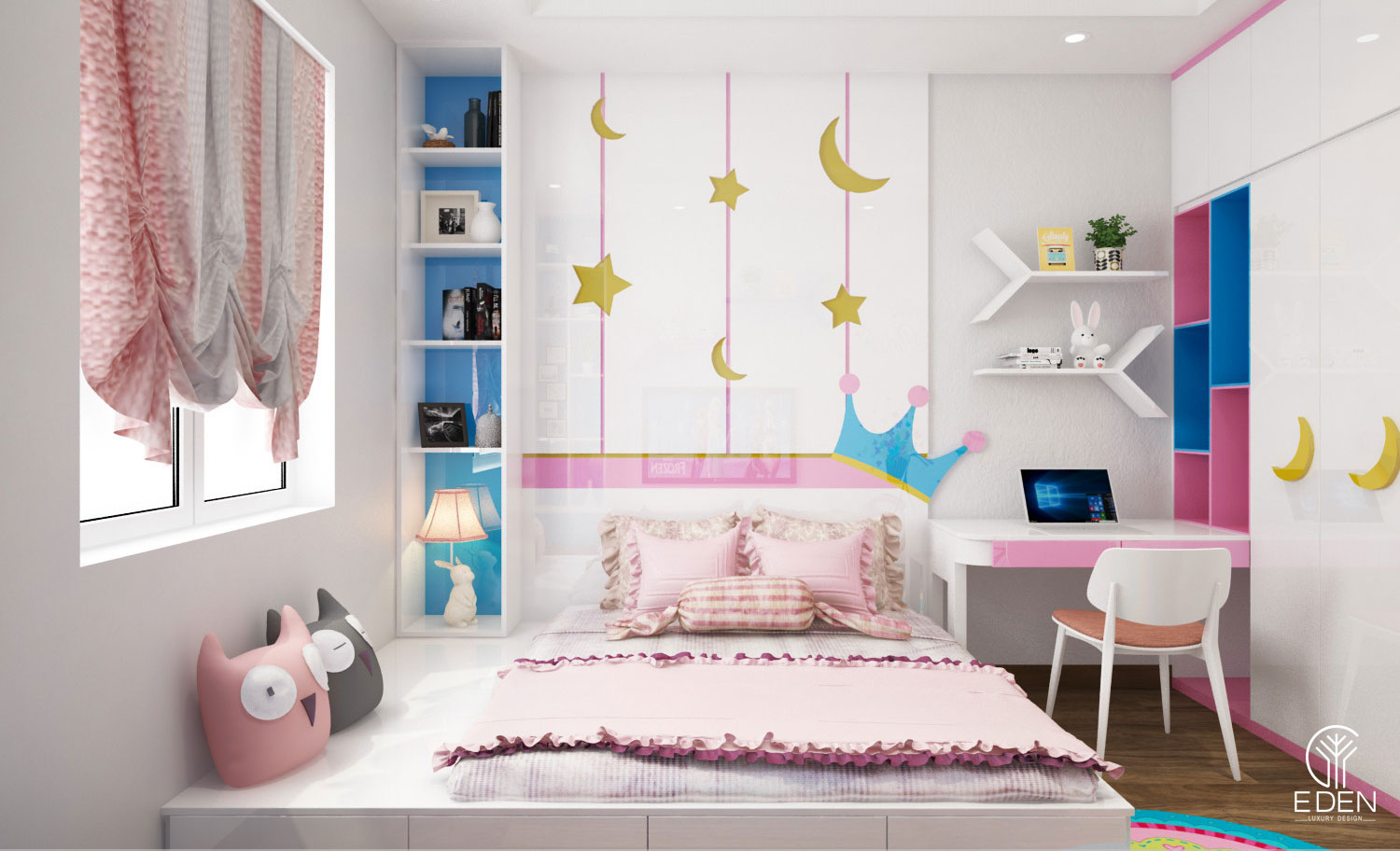Phòng ngủ màu hồng kết hợp màu trắng hình 1 