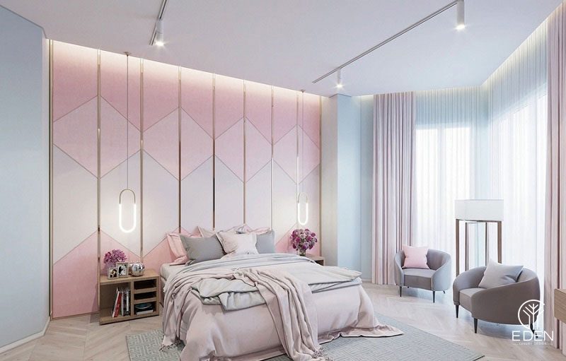 Phòng ngủ màu hồng kết hợp màu trắng hình 2 