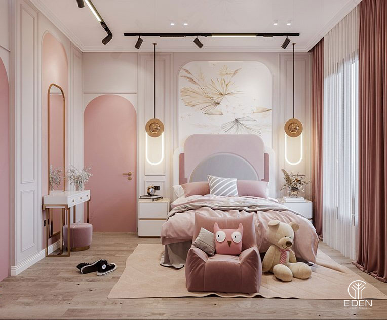 Phòng ngủ màu hồng pastel cổ điển hình 2