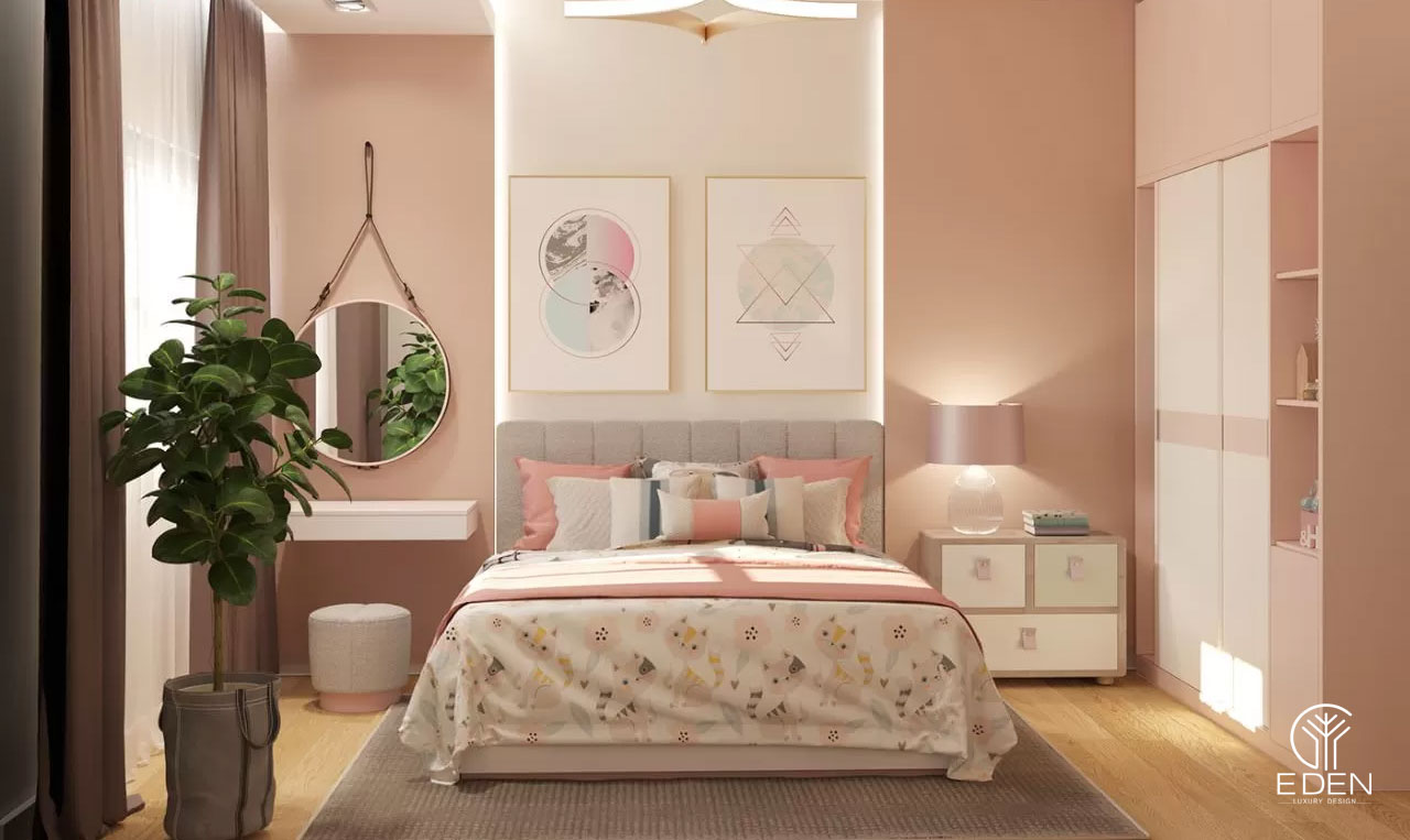 Phòng ngủ màu hồng kết hợp màu trắng hình 4 
